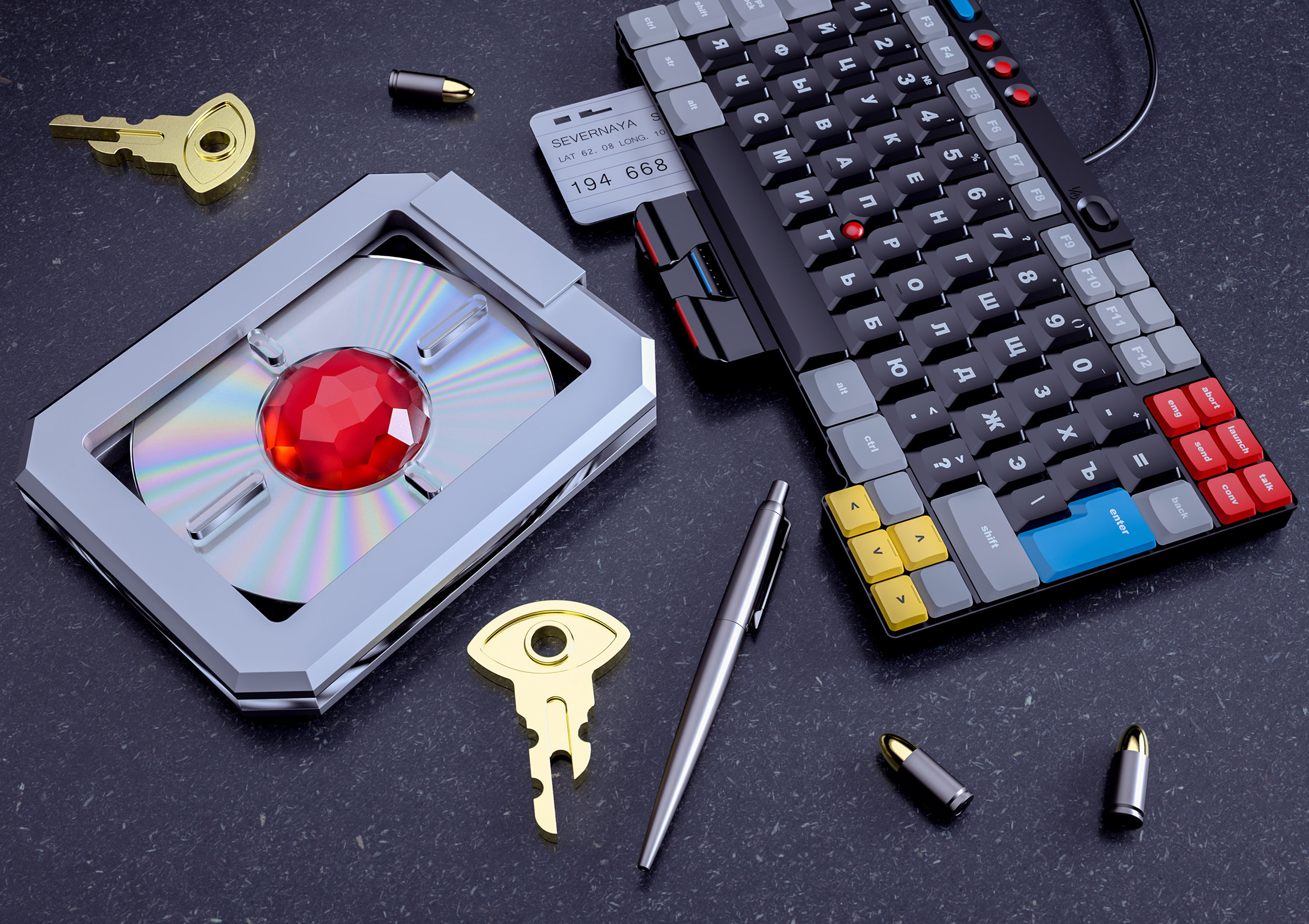 007 disc and keys found in Goldeneye.